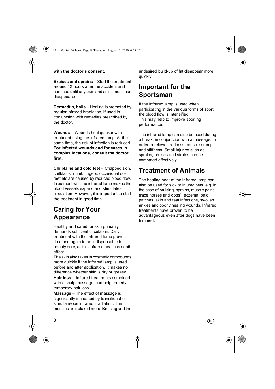 Caring for your appearance, Important for the sportsman, Treatment of animals | Silvercrest SRL 150 A1 User Manual | Page 8 / 72