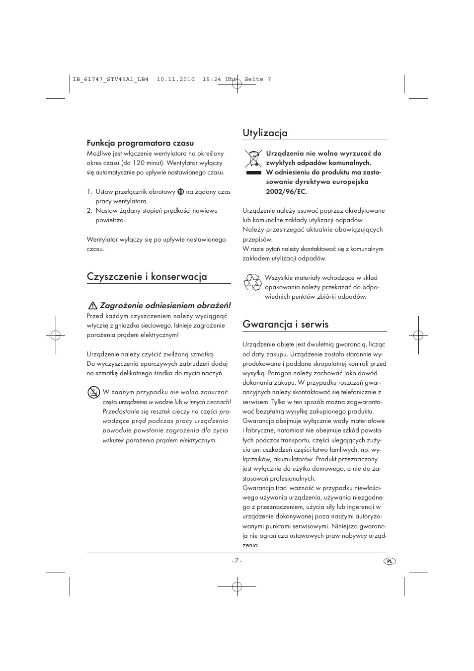 Czyszczenie i konserwacja, Utylizacja, Gwarancja i serwis | Silvercrest STV 45 A1 User Manual | Page 9 / 26