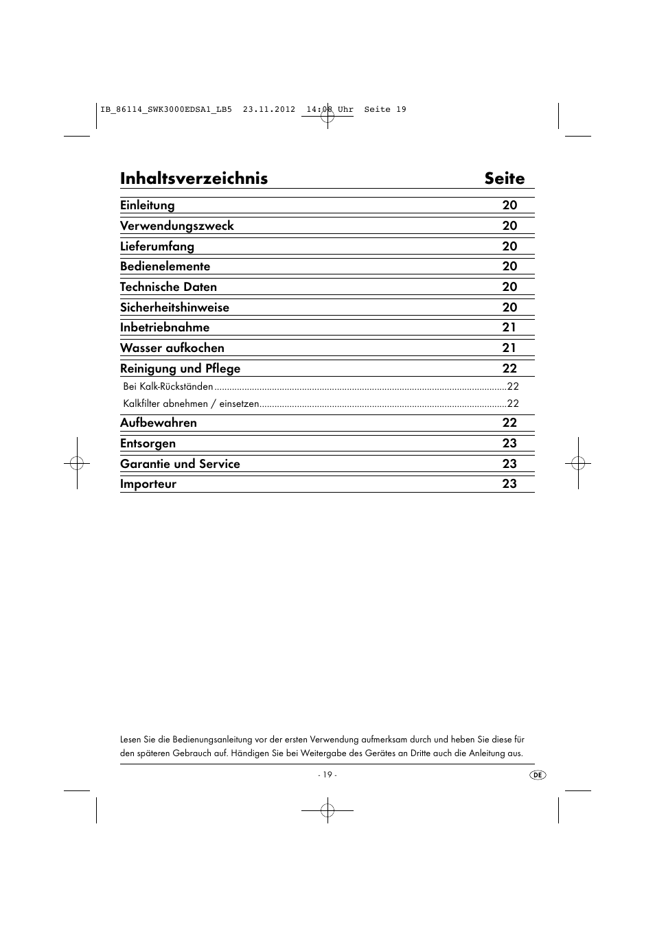 Inhaltsverzeichnis seite | Silvercrest SWK 3000 EDS A1 User Manual | Page 22 / 27