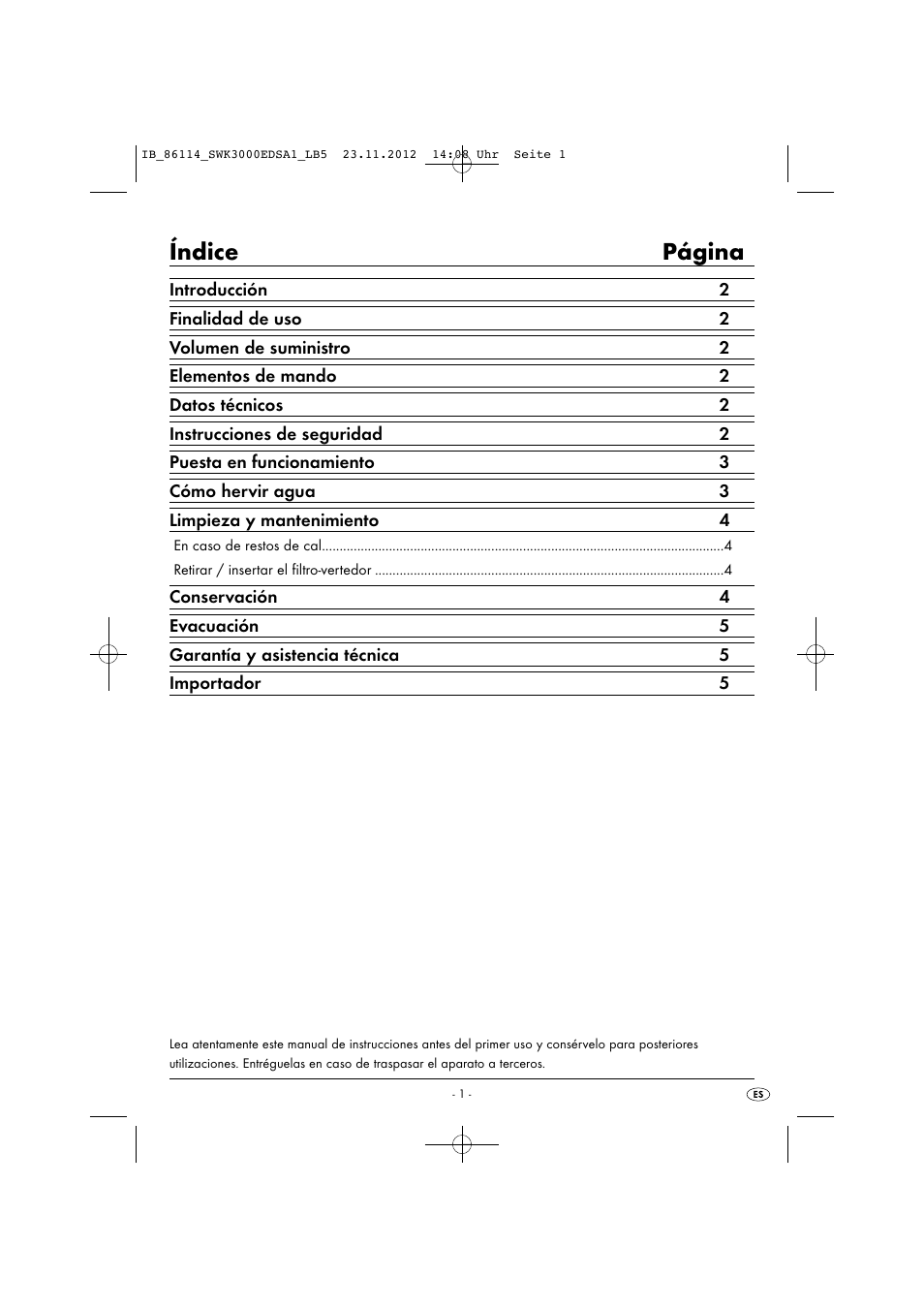 Índice página | Silvercrest SWK 3000 EDS A1 User Manual | Page 4 / 27