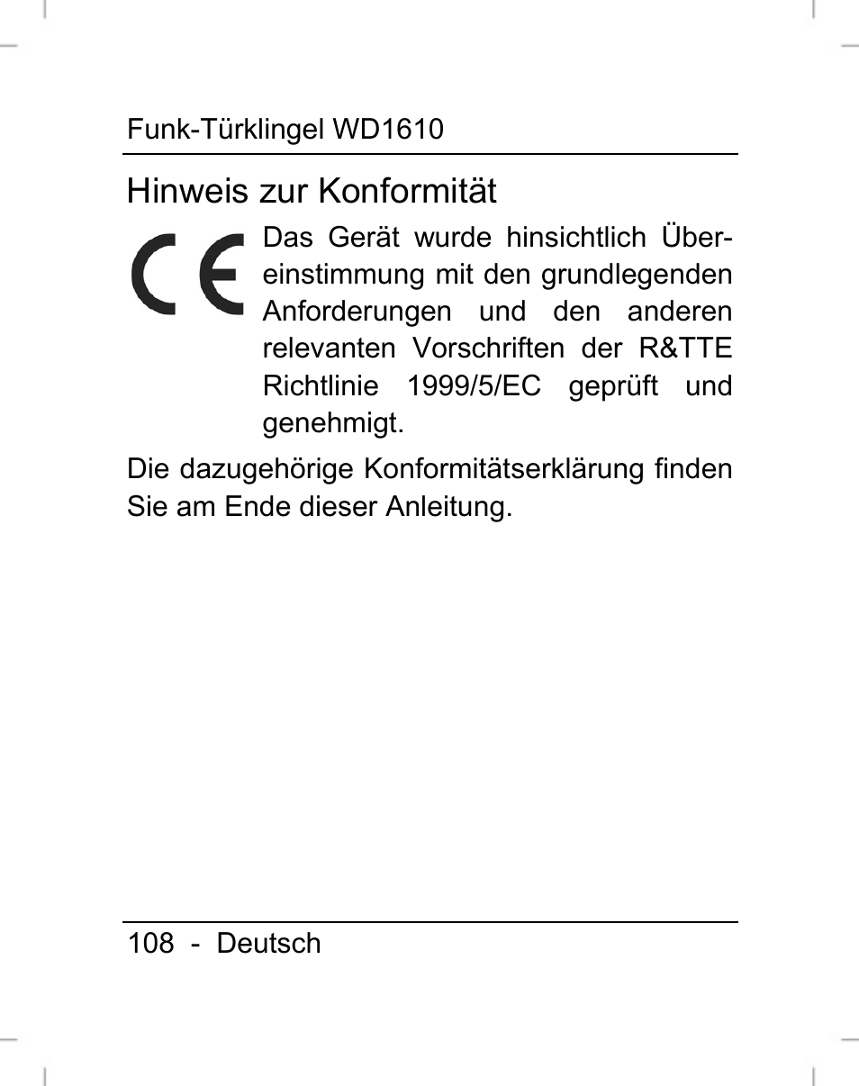 Hinweis zur konformität | Silvercrest WD1610 User Manual | Page 109 / 122