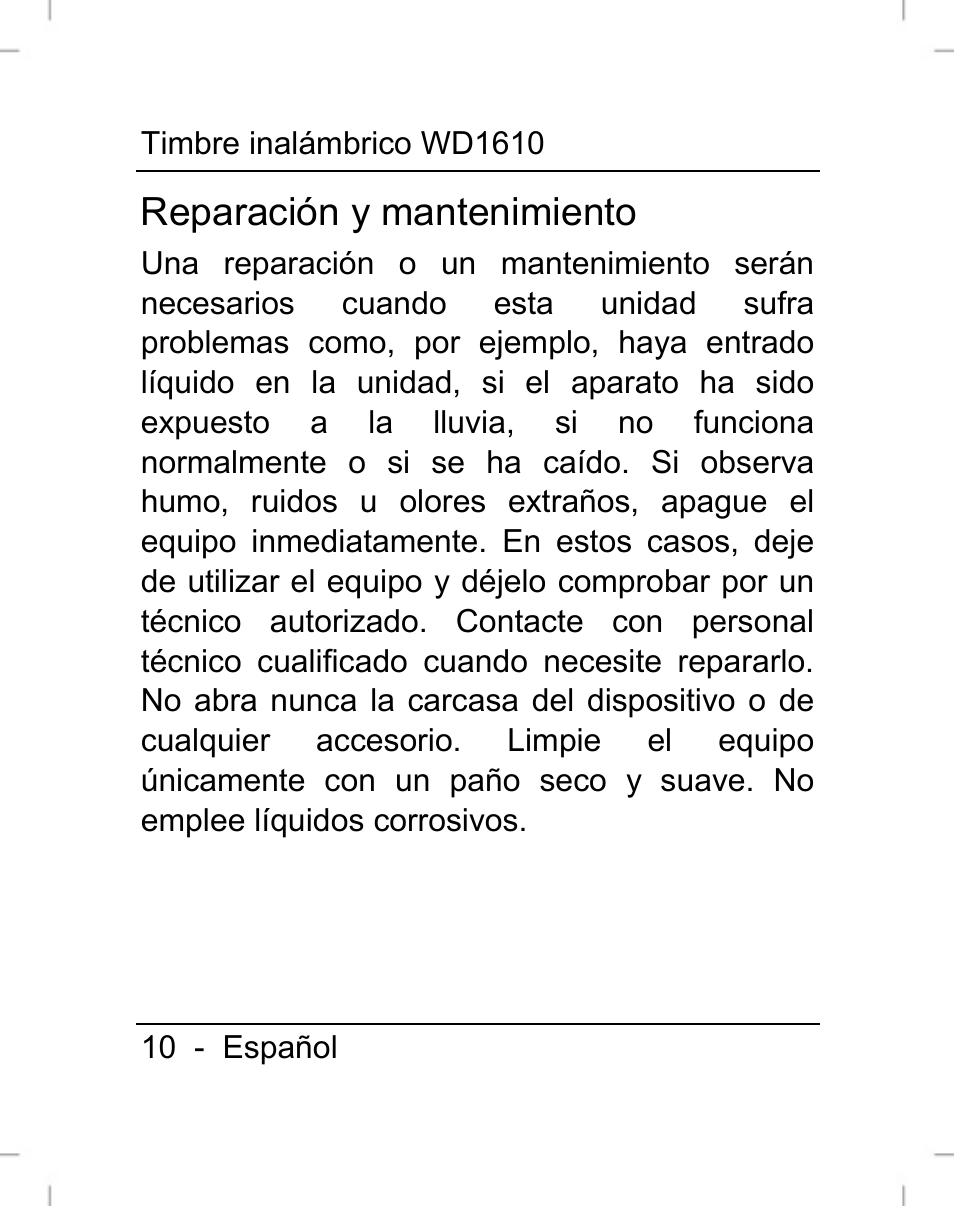 Reparación y mantenimiento | Silvercrest WD1610 User Manual | Page 11 / 122