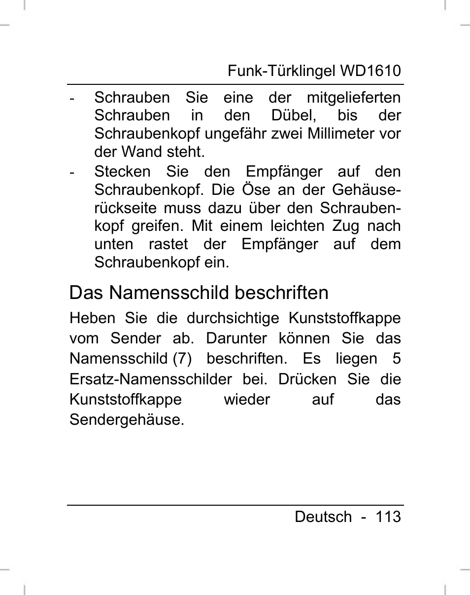 Das namensschild beschriften | Silvercrest WD1610 User Manual | Page 114 / 122