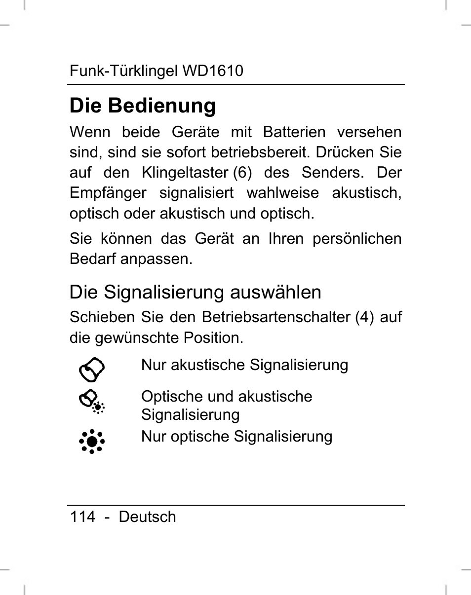 Die bedienung, Die signalisierung auswählen | Silvercrest WD1610 User Manual | Page 115 / 122