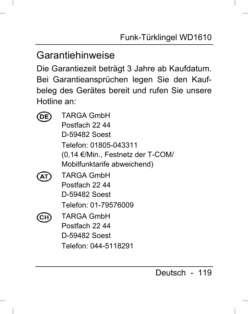 Garantiehinweise | Silvercrest WD1610 User Manual | Page 120 / 122