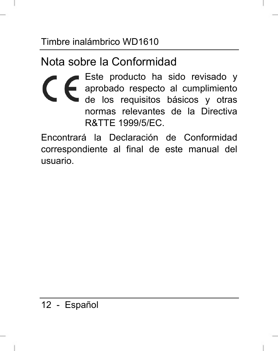 Nota sobre la conformidad | Silvercrest WD1610 User Manual | Page 13 / 122