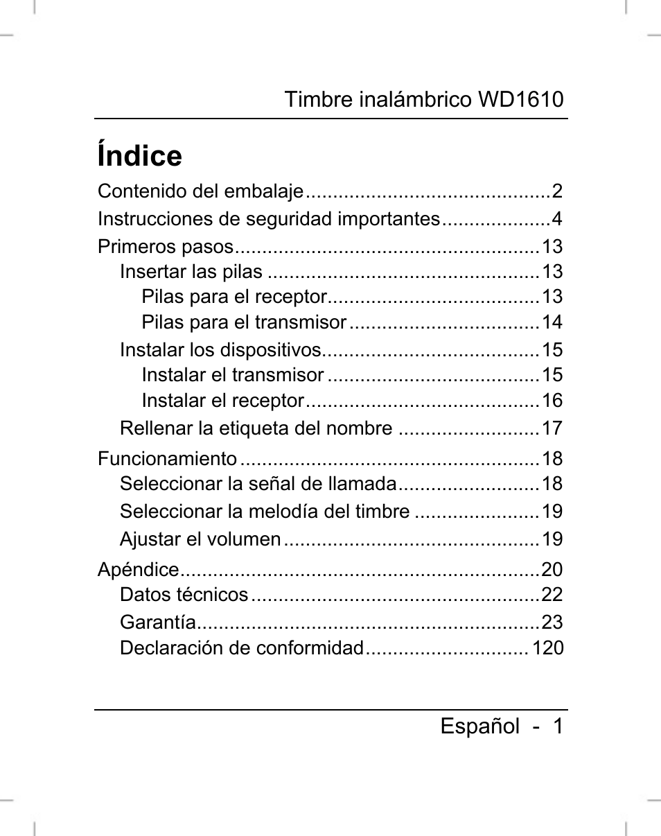 Índice | Silvercrest WD1610 User Manual | Page 2 / 122