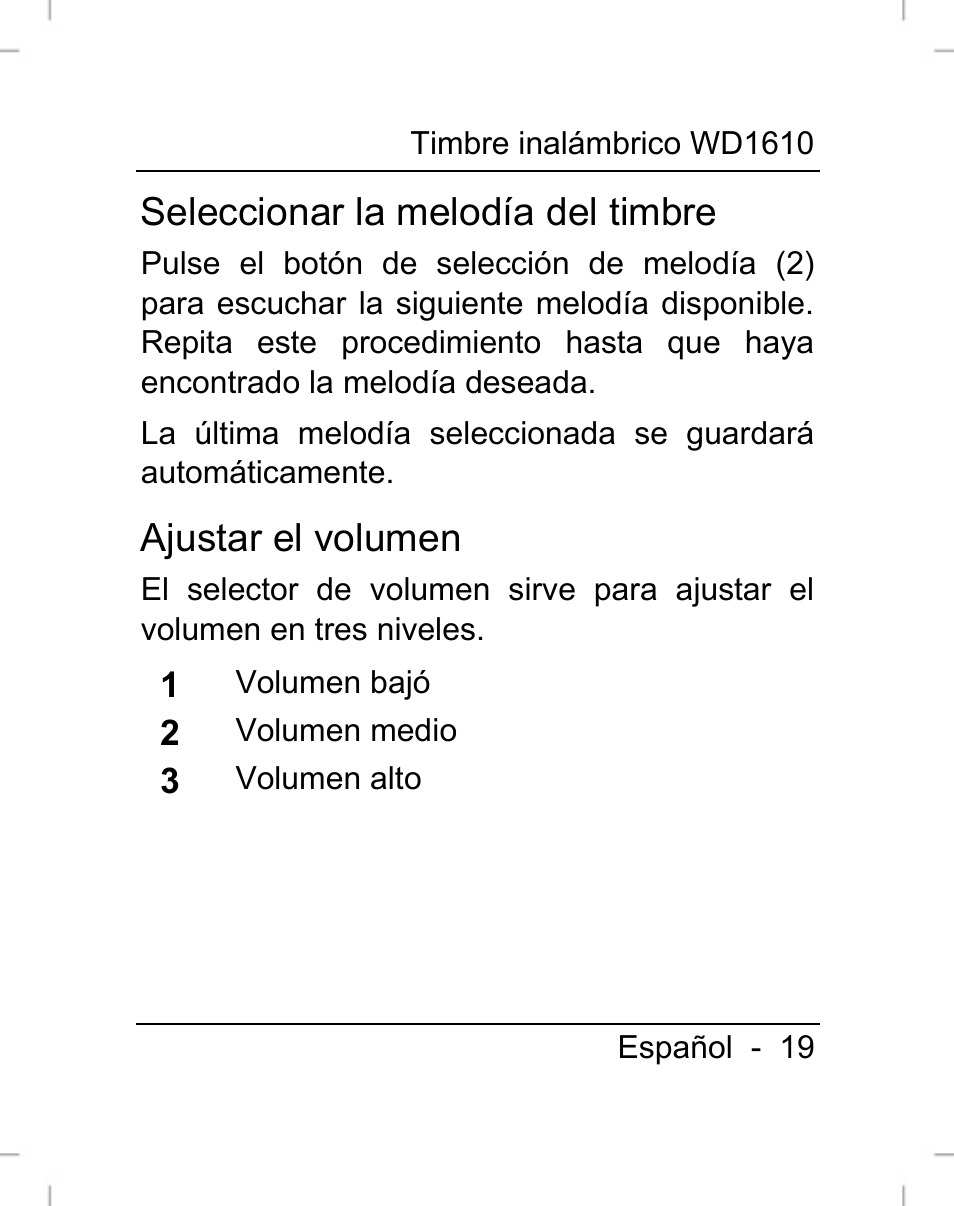 Seleccionar la melodía del timbre, Ajustar el volumen | Silvercrest WD1610 User Manual | Page 20 / 122