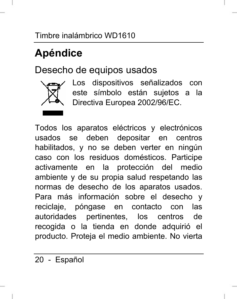 Apéndice | Silvercrest WD1610 User Manual | Page 21 / 122