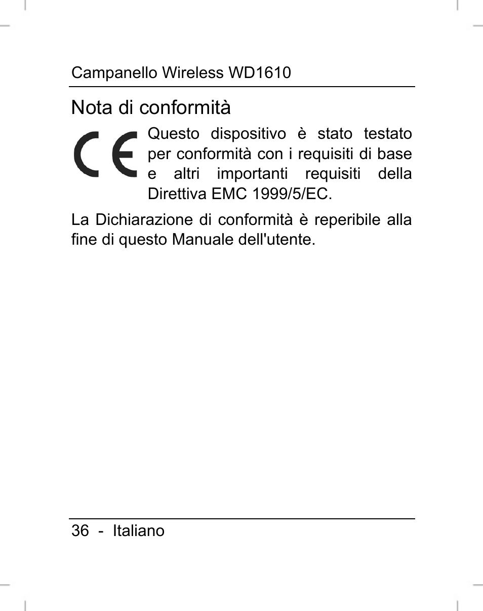 Nota di conformità | Silvercrest WD1610 User Manual | Page 37 / 122