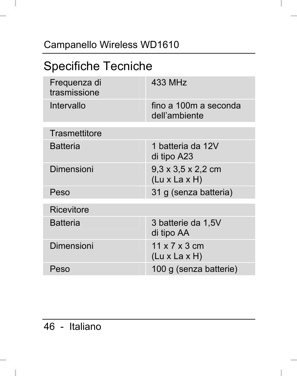 Specifiche tecniche | Silvercrest WD1610 User Manual | Page 47 / 122