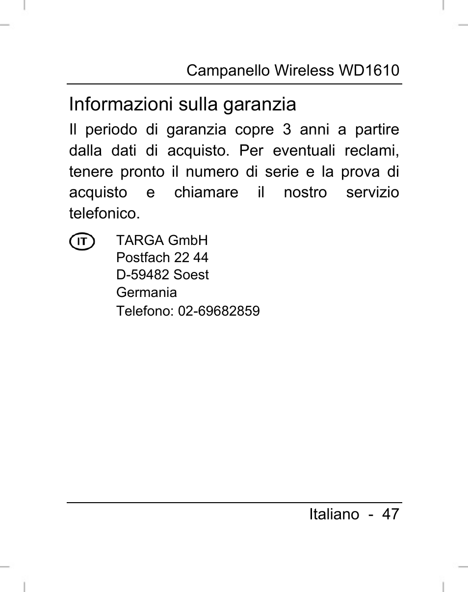 Informazioni sulla garanzia | Silvercrest WD1610 User Manual | Page 48 / 122