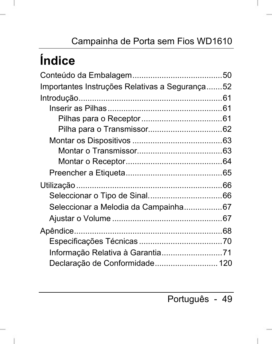 Índice | Silvercrest WD1610 User Manual | Page 50 / 122