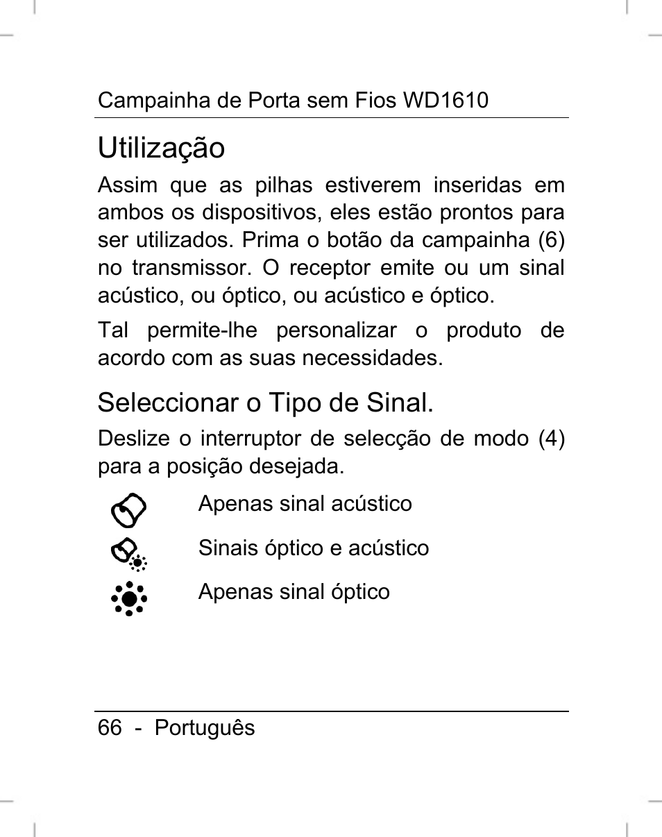 Utilização, Seleccionar o tipo de sinal | Silvercrest WD1610 User Manual | Page 67 / 122