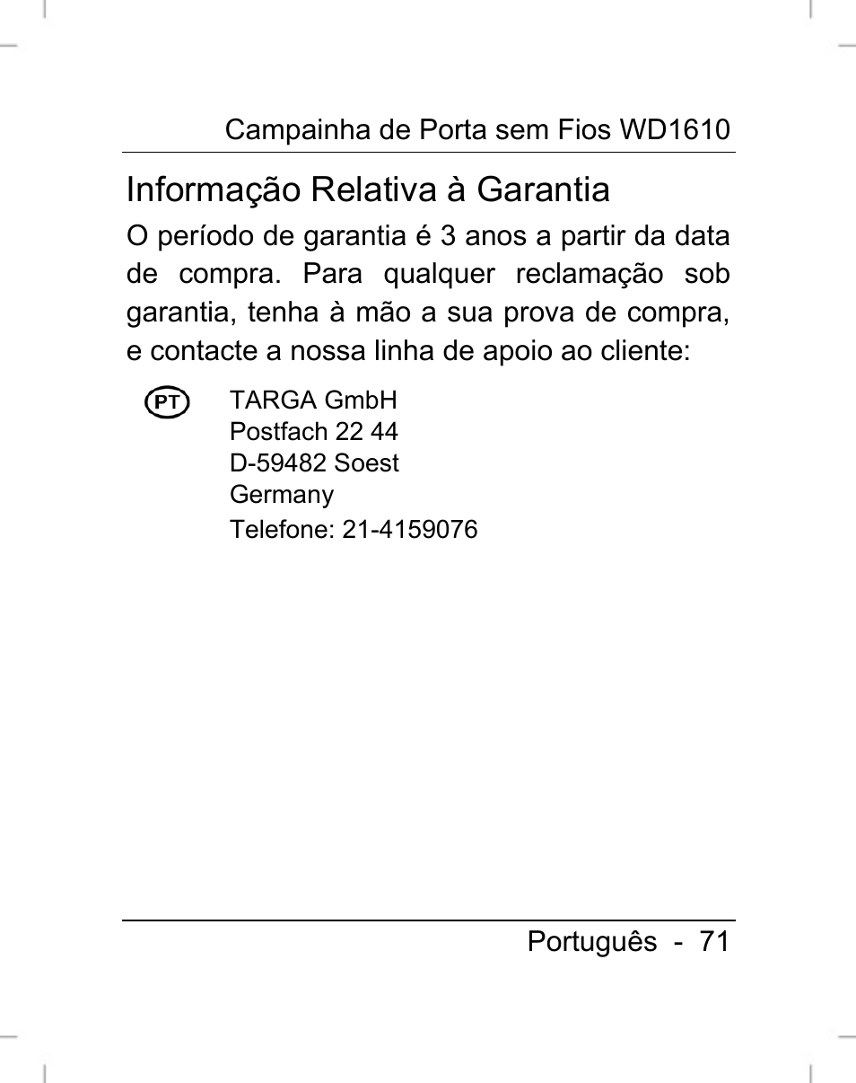 Informação relativa à garantia | Silvercrest WD1610 User Manual | Page 72 / 122