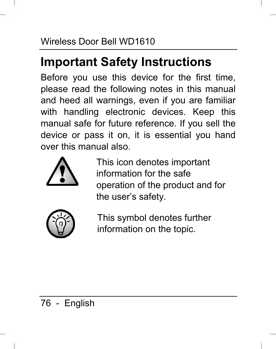 Important safety instructions | Silvercrest WD1610 User Manual | Page 77 / 122