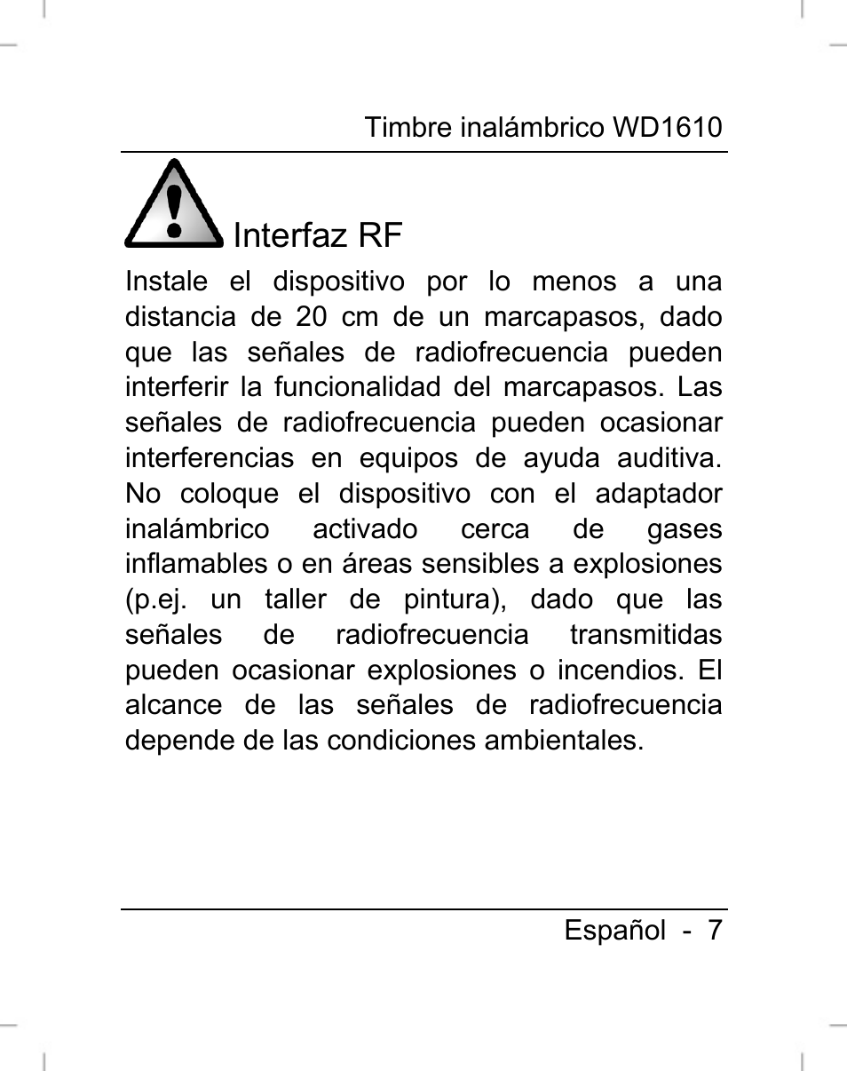 Interfaz rf | Silvercrest WD1610 User Manual | Page 8 / 122