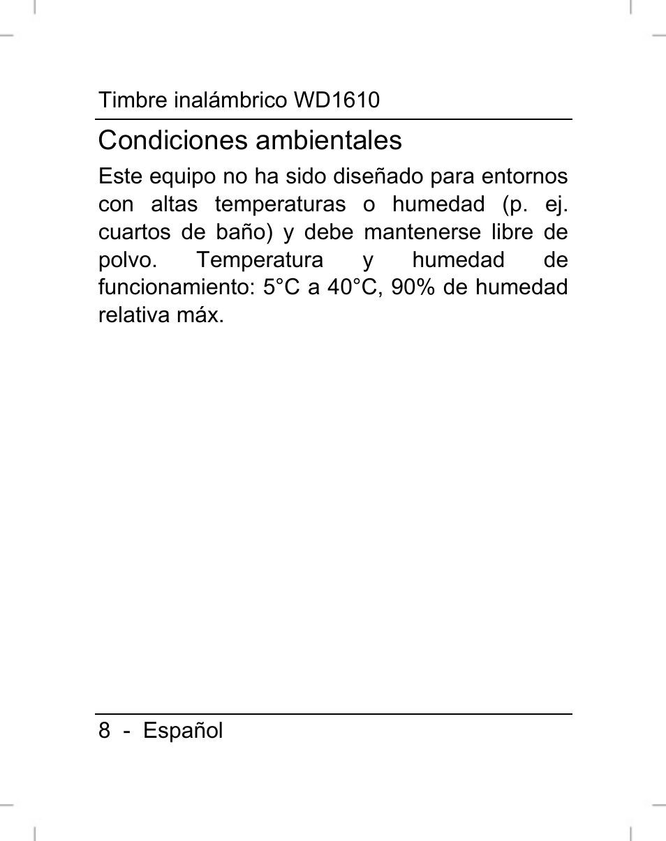 Condiciones ambientales | Silvercrest WD1610 User Manual | Page 9 / 122