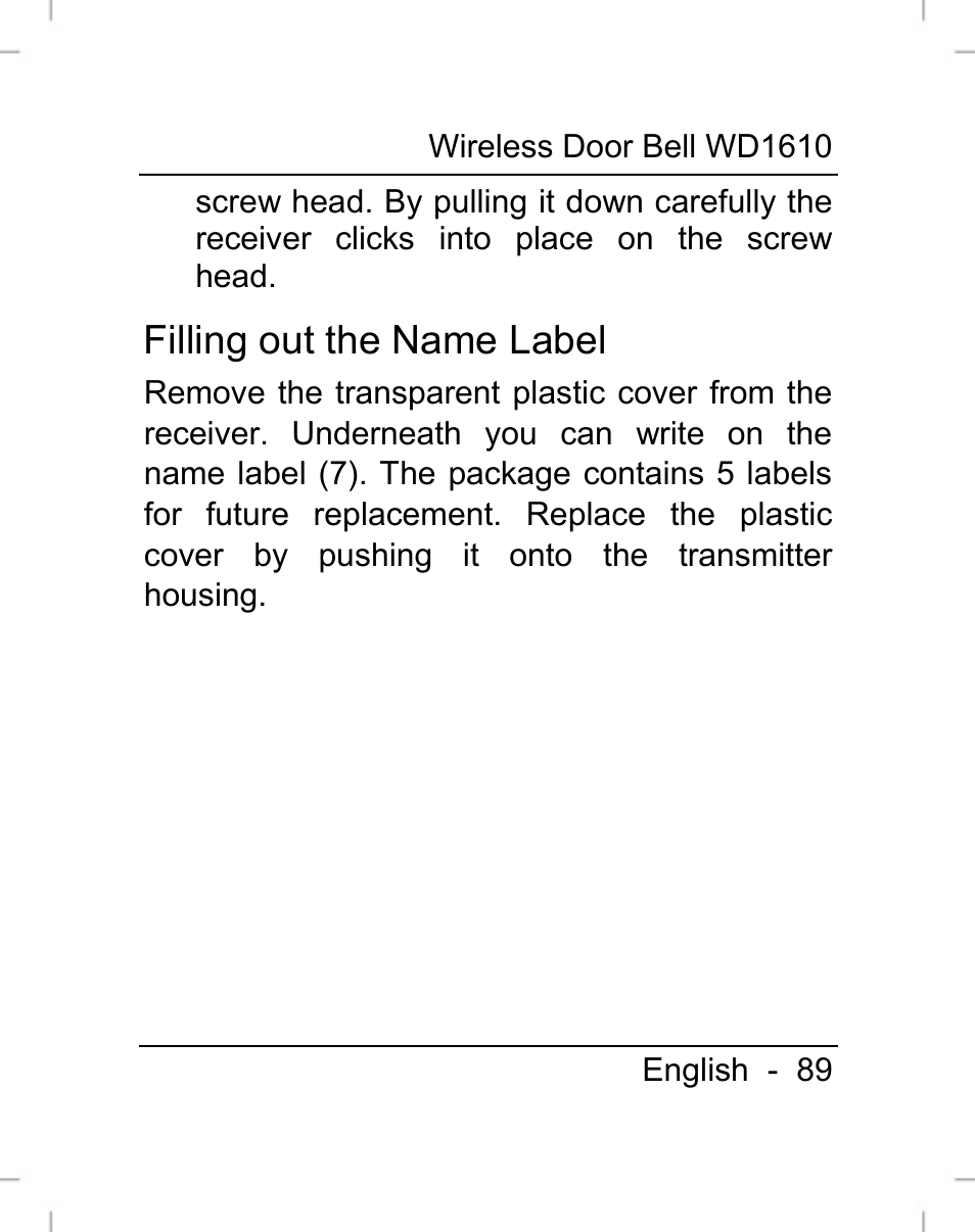 Filling out the name label | Silvercrest WD1610 User Manual | Page 90 / 122