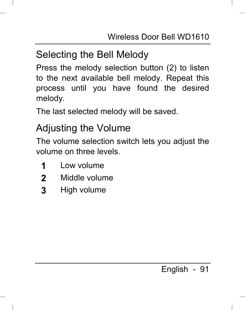 Selecting the bell melody, Adjusting the volume | Silvercrest WD1610 User Manual | Page 92 / 122