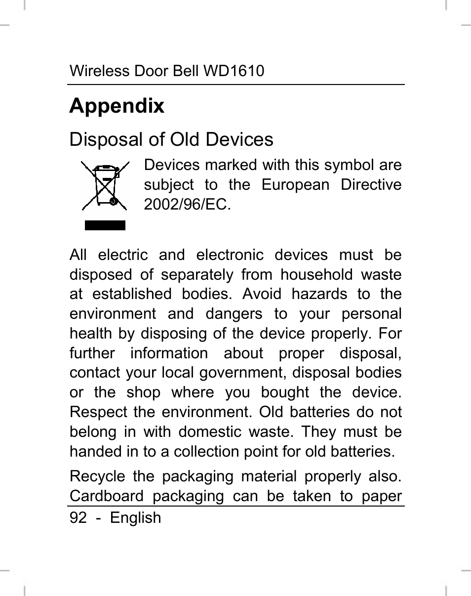 Appendix | Silvercrest WD1610 User Manual | Page 93 / 122