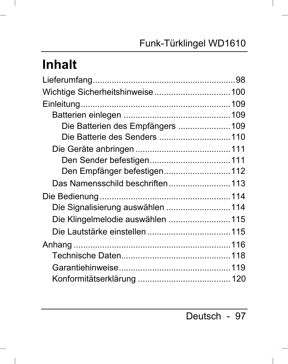 Inhalt | Silvercrest WD1610 User Manual | Page 98 / 122