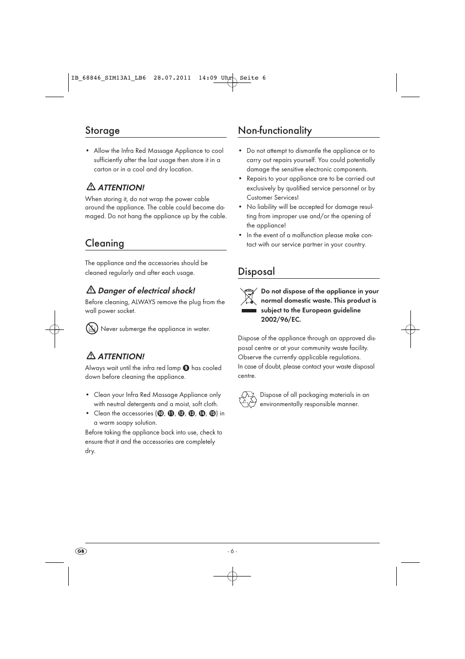 Storage, Cleaning, Non-functionality | Disposal | Silvercrest SIM 13 A1 User Manual | Page 8 / 17