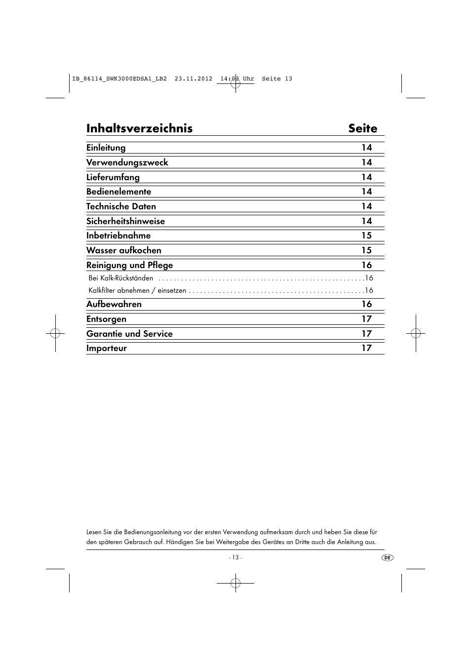 Inhaltsverzeichnis seite | Silvercrest SWK 3000 EDS A1 User Manual | Page 16 / 27