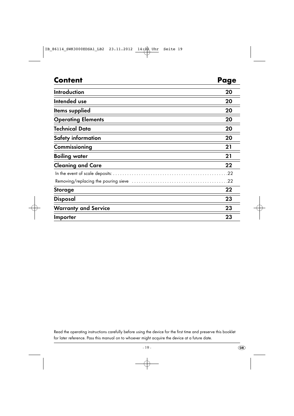 Content page | Silvercrest SWK 3000 EDS A1 User Manual | Page 22 / 27