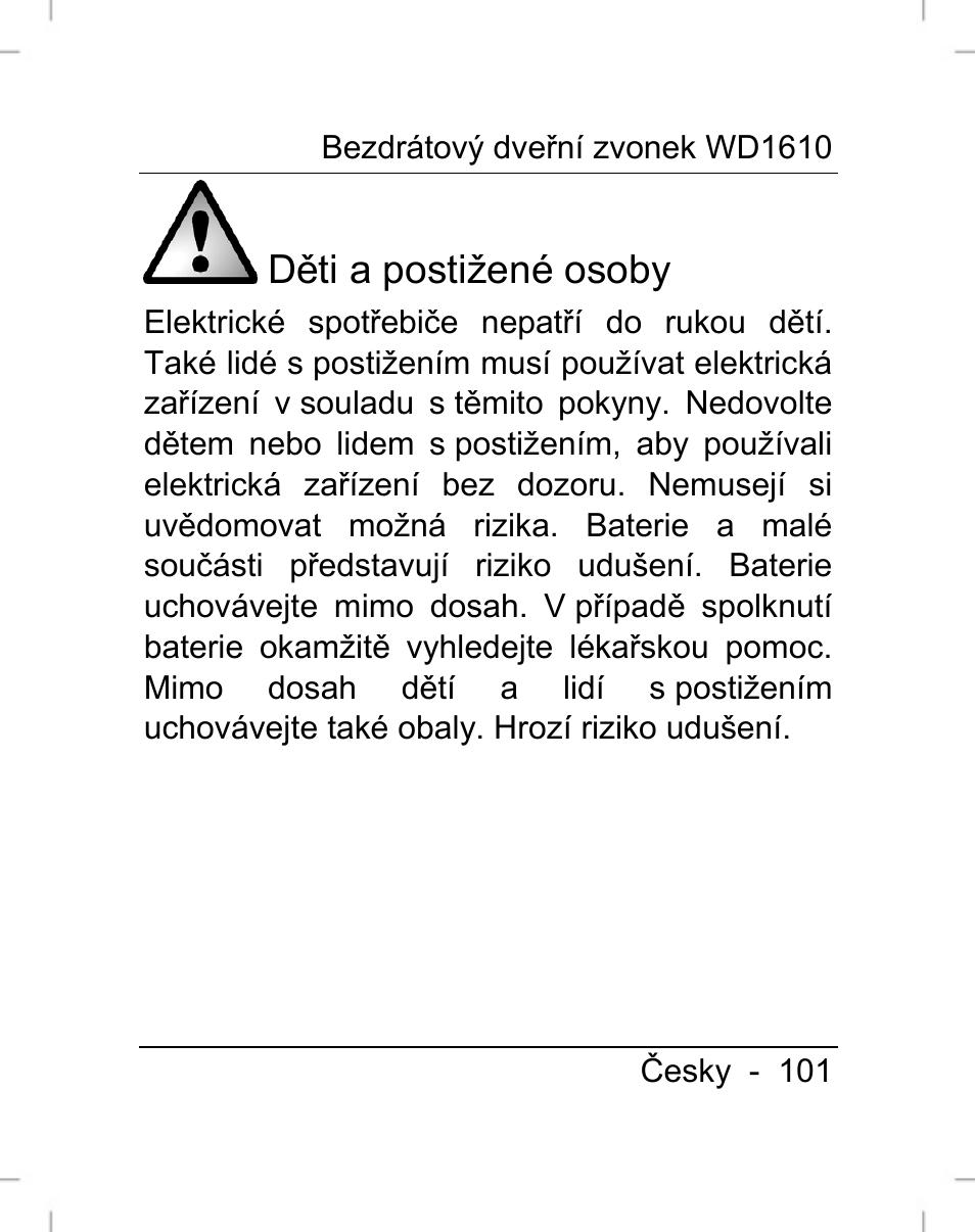 Děti a postižené osoby | Silvercrest WD1610 User Manual | Page 102 / 170
