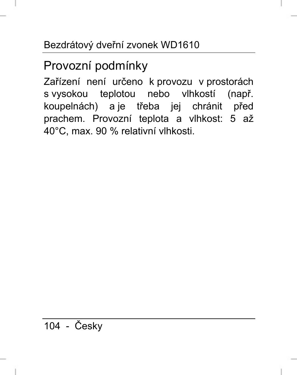 Provozní podmínky | Silvercrest WD1610 User Manual | Page 105 / 170