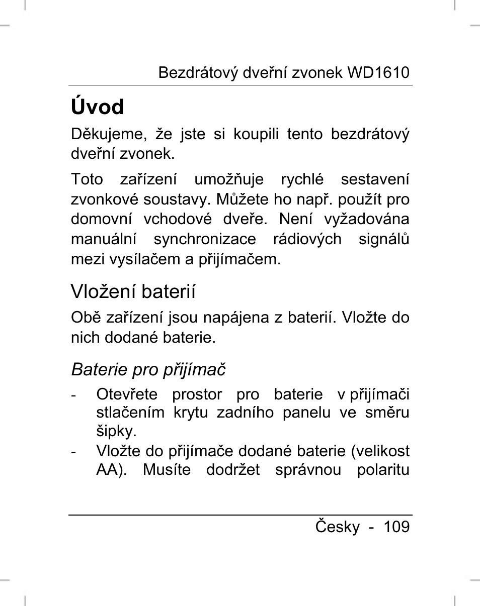 Úvod, Vložení baterií | Silvercrest WD1610 User Manual | Page 110 / 170