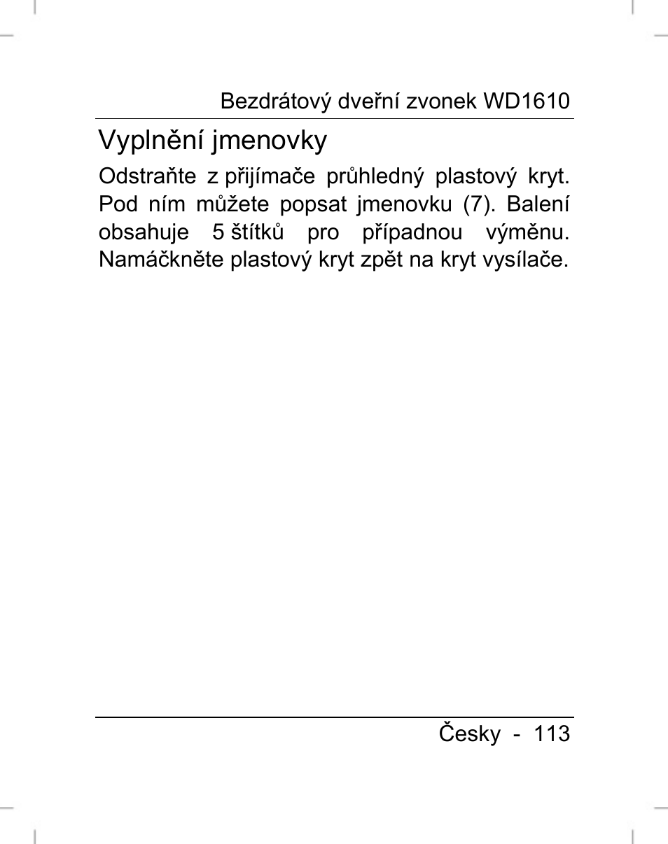 Vyplnění jmenovky | Silvercrest WD1610 User Manual | Page 114 / 170