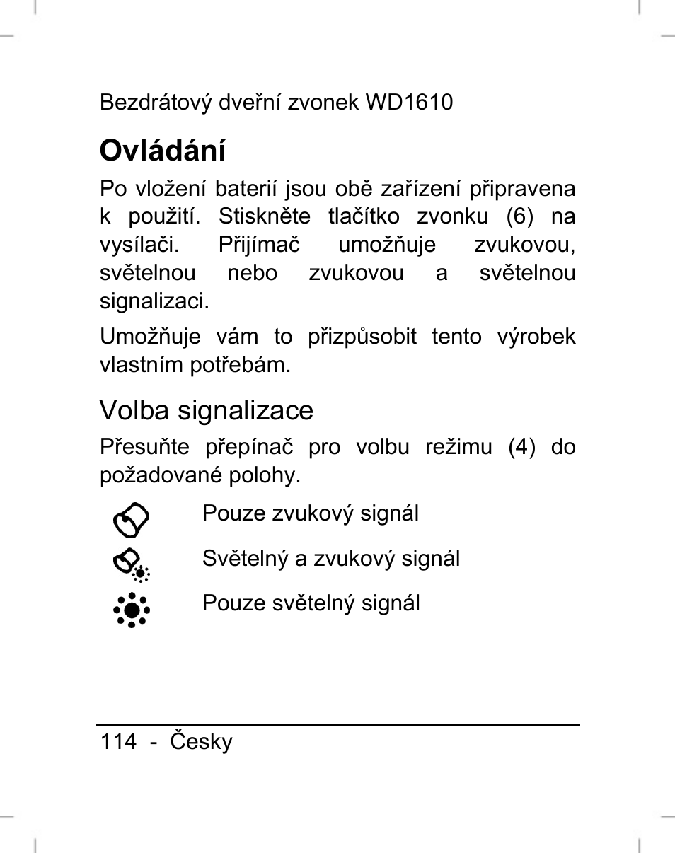 Ovládání, Volba signalizace | Silvercrest WD1610 User Manual | Page 115 / 170