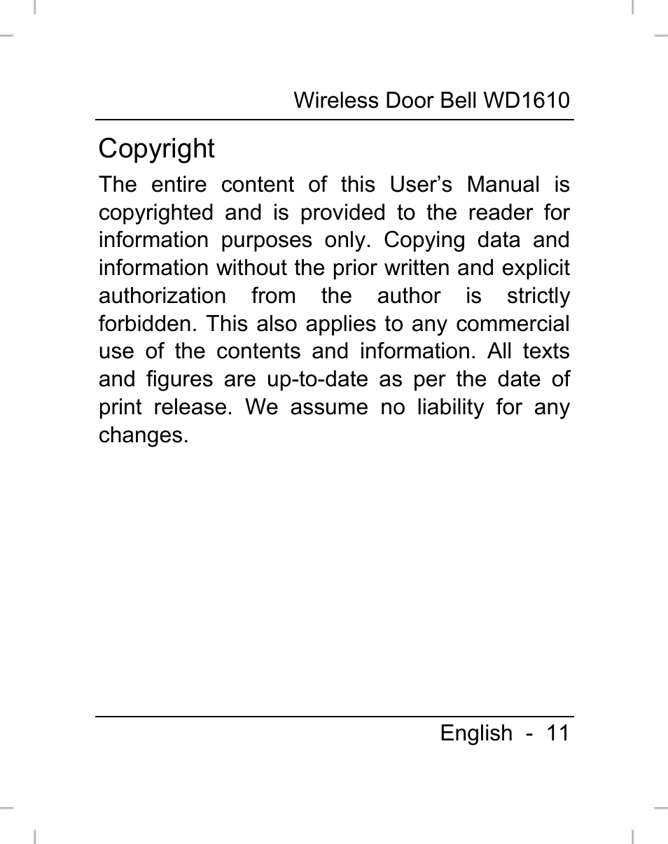 Copyright | Silvercrest WD1610 User Manual | Page 12 / 170