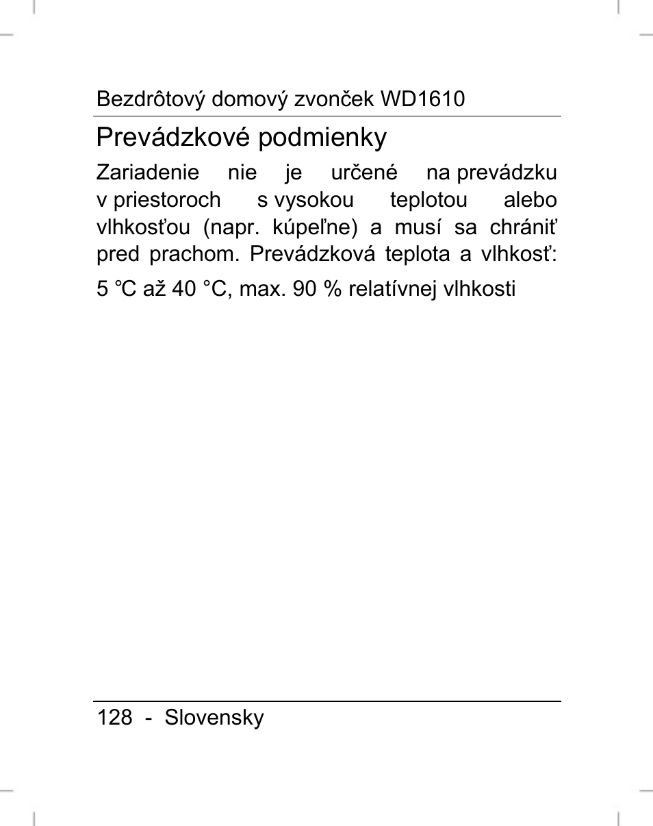 Prevádzkové podmienky | Silvercrest WD1610 User Manual | Page 129 / 170