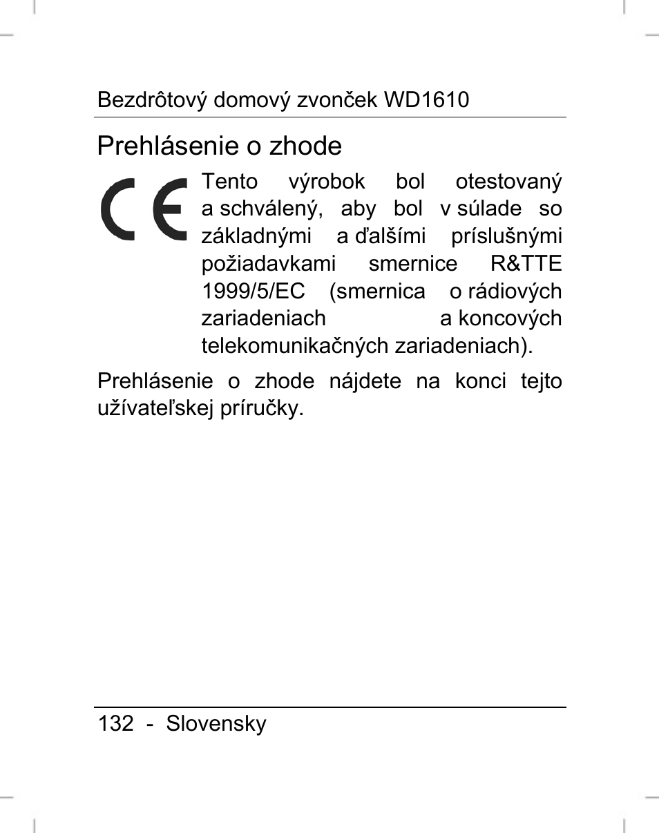 Prehlásenie o zhode | Silvercrest WD1610 User Manual | Page 133 / 170