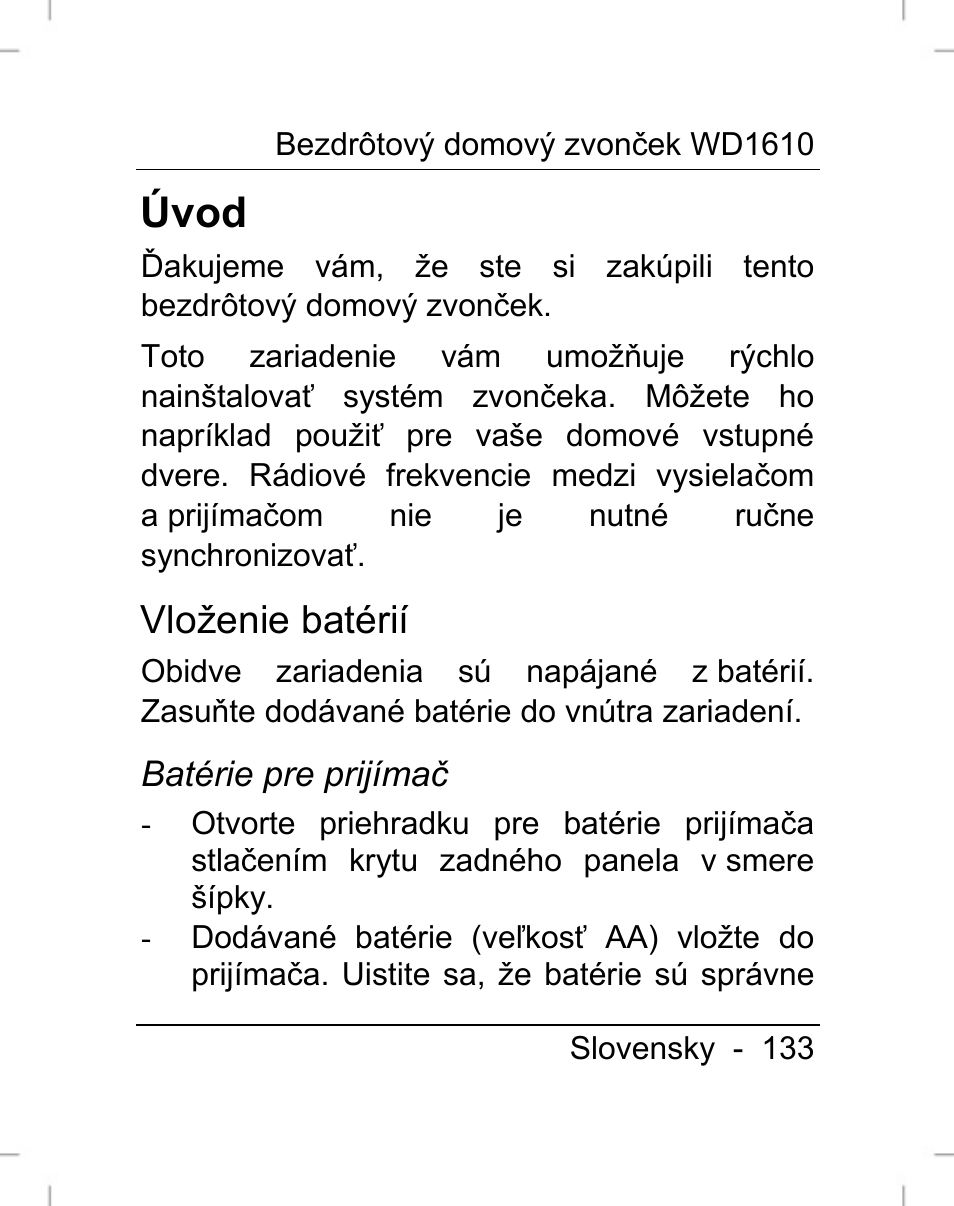 Úvod, Vloženie batérií | Silvercrest WD1610 User Manual | Page 134 / 170