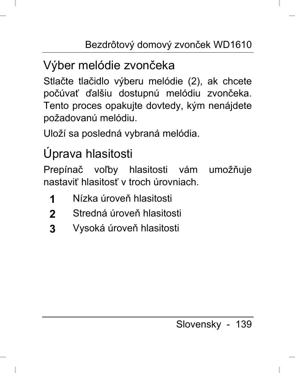 Výber melódie zvončeka, Úprava hlasitosti | Silvercrest WD1610 User Manual | Page 140 / 170