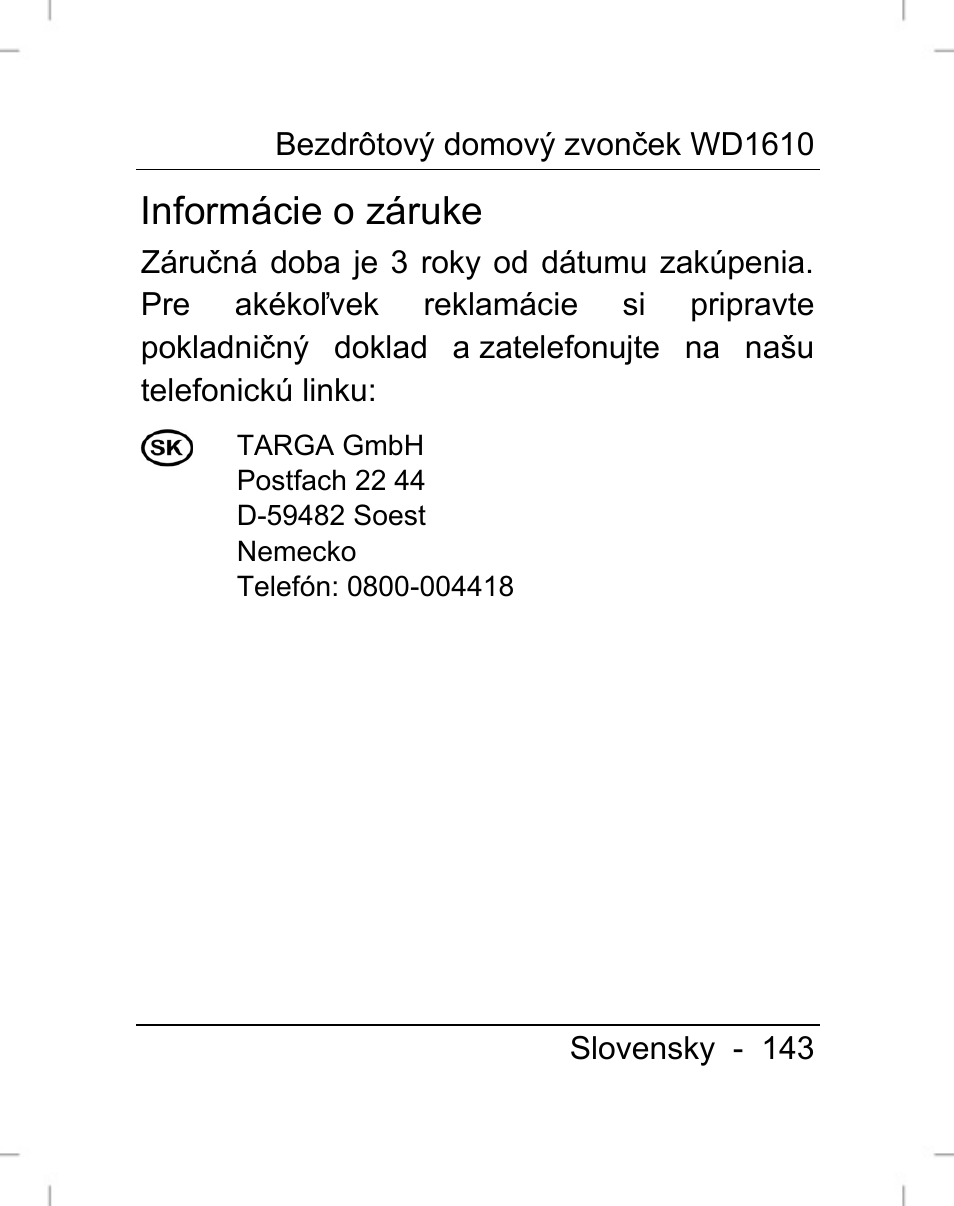 Informácie o záruke | Silvercrest WD1610 User Manual | Page 144 / 170