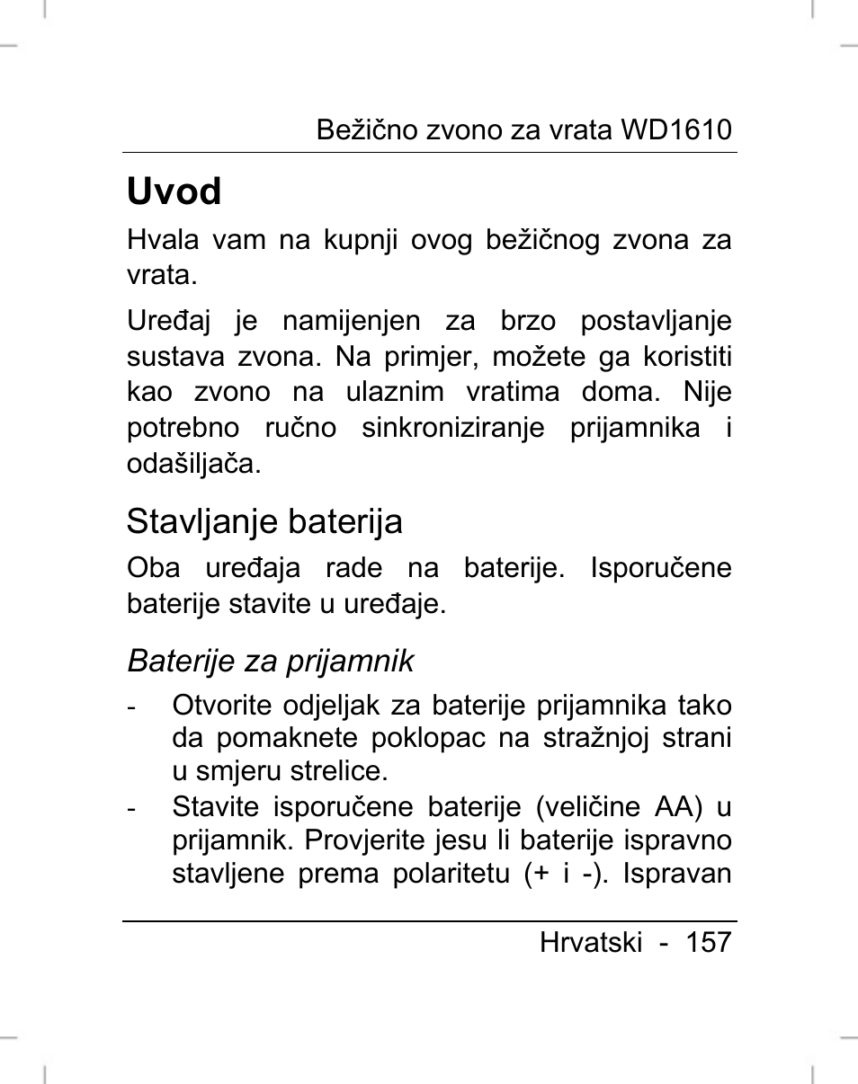 Uvod, Stavljanje baterija | Silvercrest WD1610 User Manual | Page 158 / 170