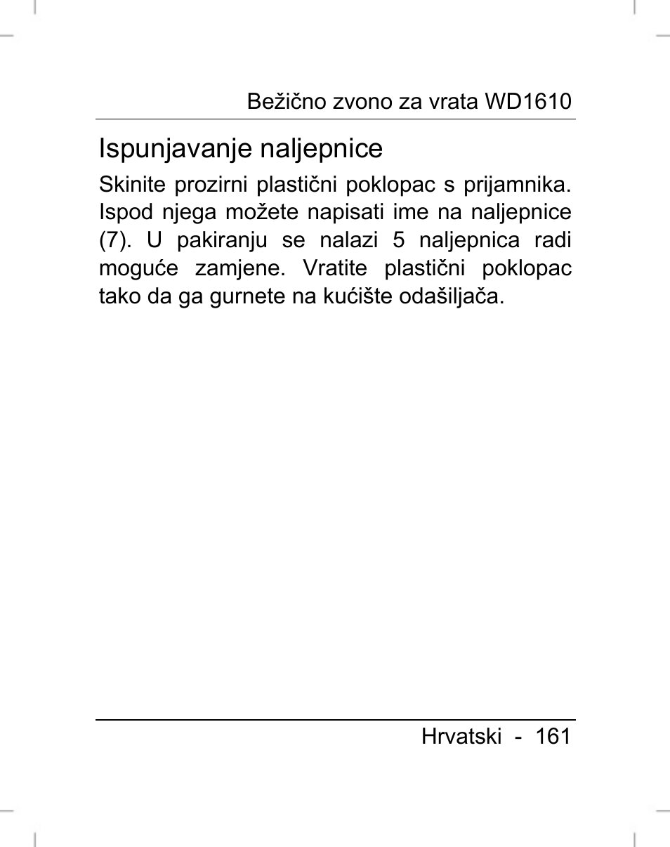 Ispunjavanje naljepnice | Silvercrest WD1610 User Manual | Page 162 / 170