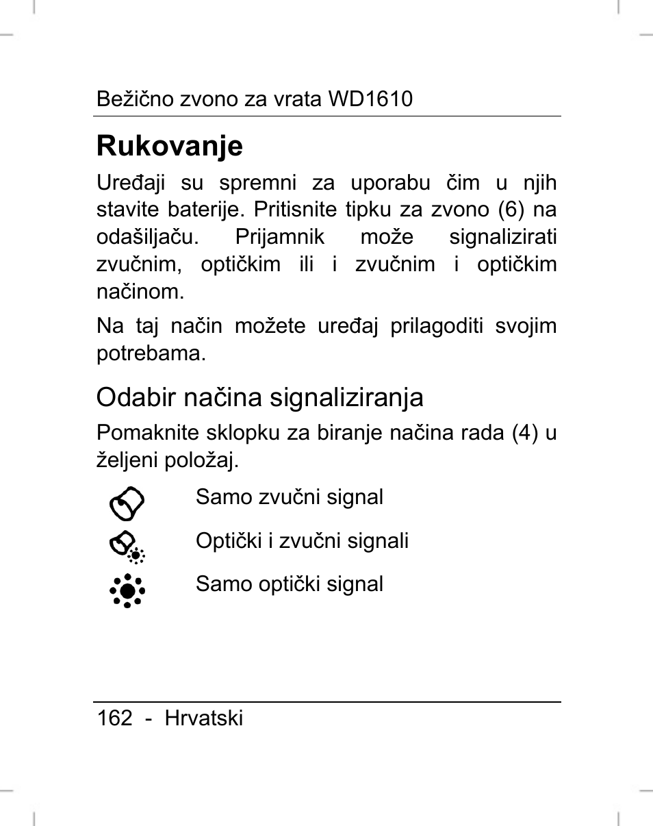 Rukovanje, Odabir načina signaliziranja | Silvercrest WD1610 User Manual | Page 163 / 170