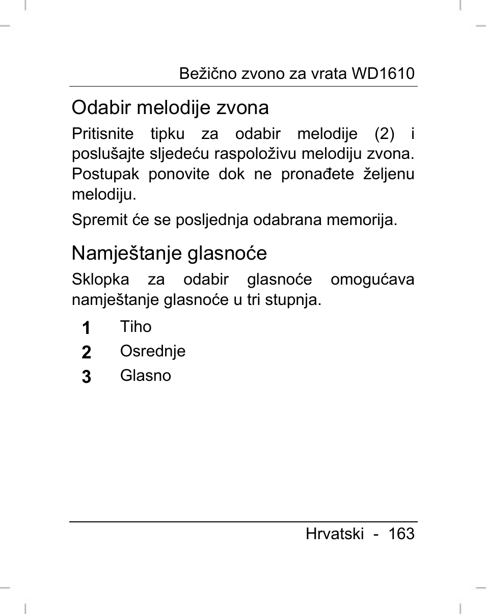 Odabir melodije zvona, Namještanje glasnoće | Silvercrest WD1610 User Manual | Page 164 / 170