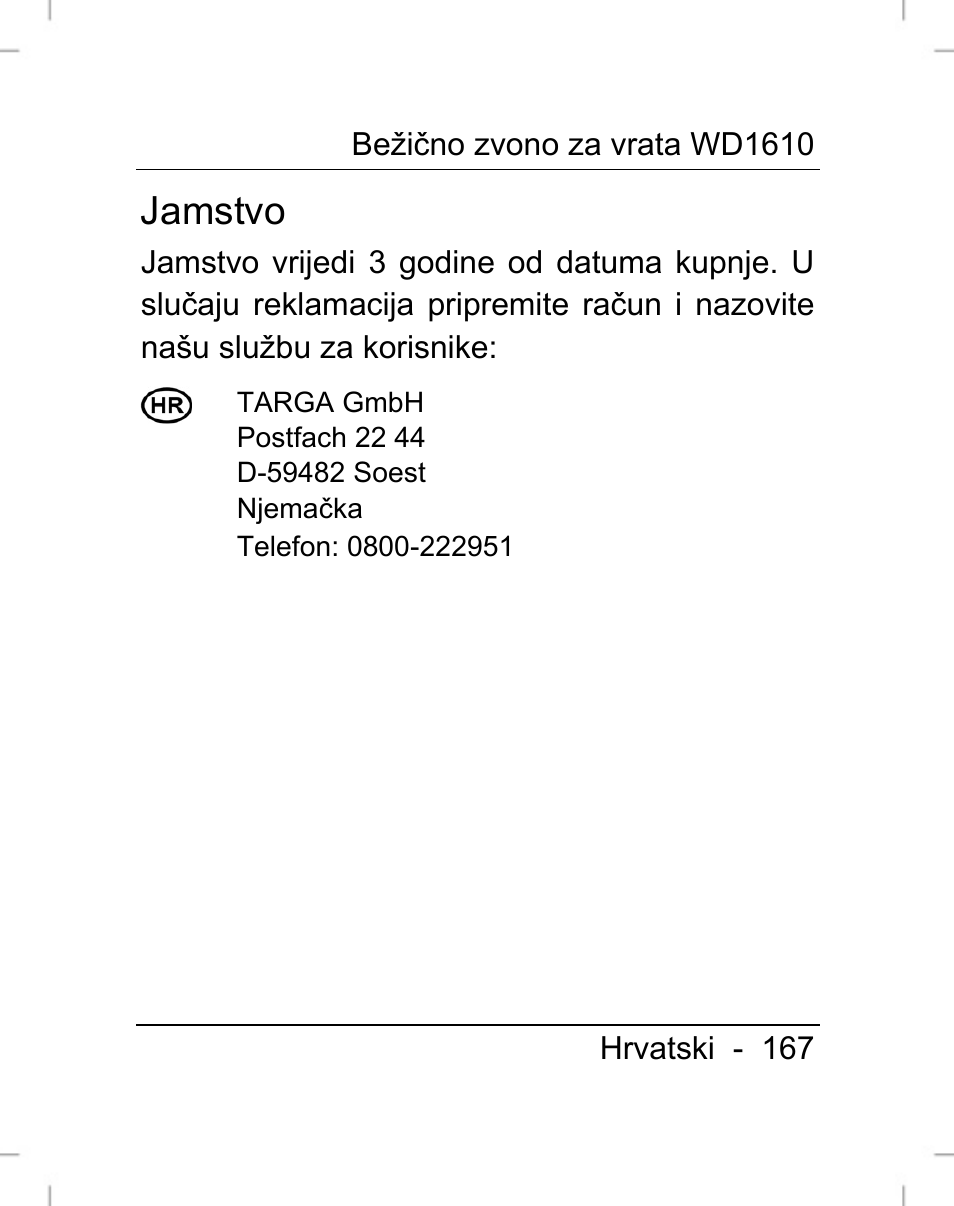 Jamstvo | Silvercrest WD1610 User Manual | Page 168 / 170