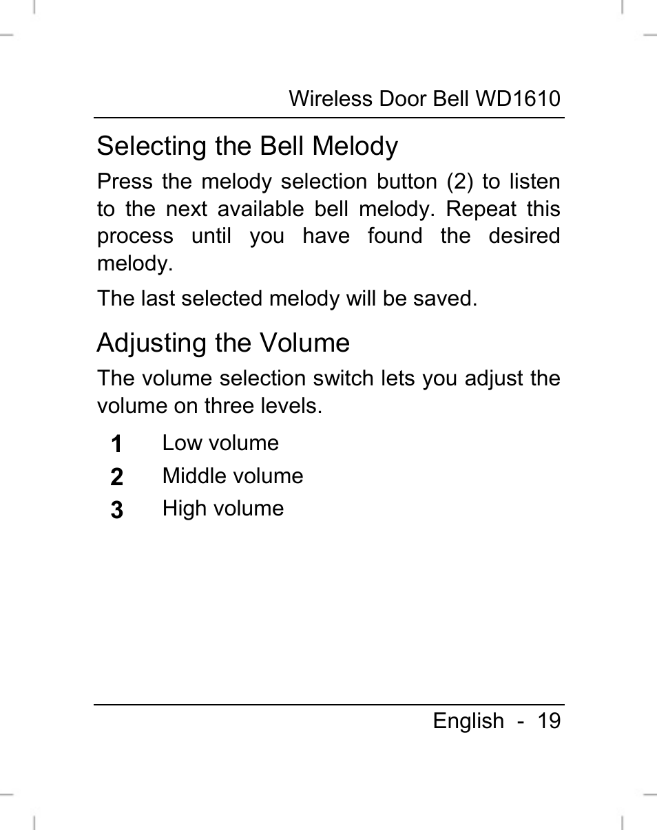 Selecting the bell melody, Adjusting the volume | Silvercrest WD1610 User Manual | Page 20 / 170