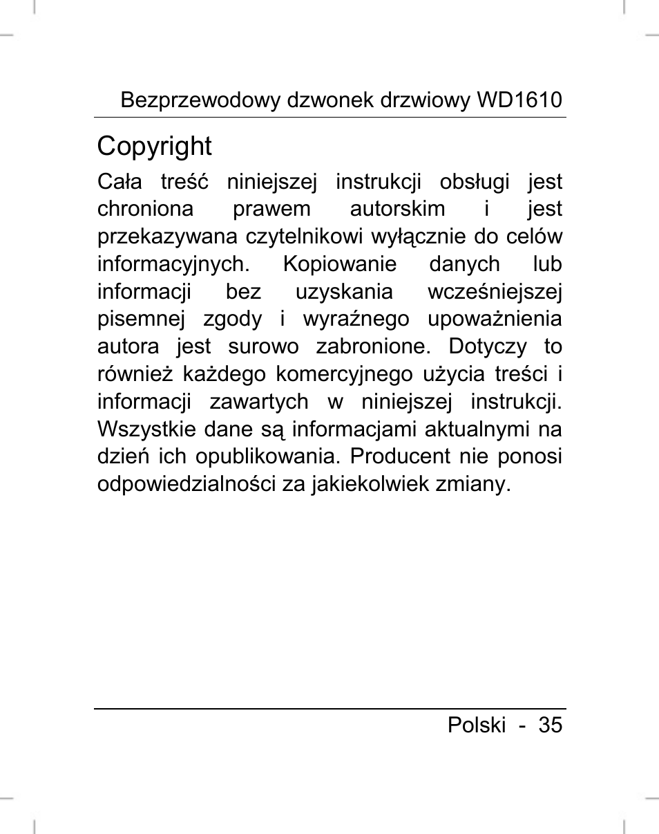 Copyright | Silvercrest WD1610 User Manual | Page 36 / 170