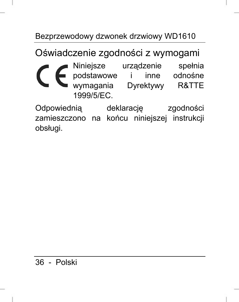 Oświadczenie zgodności z wymogami | Silvercrest WD1610 User Manual | Page 37 / 170