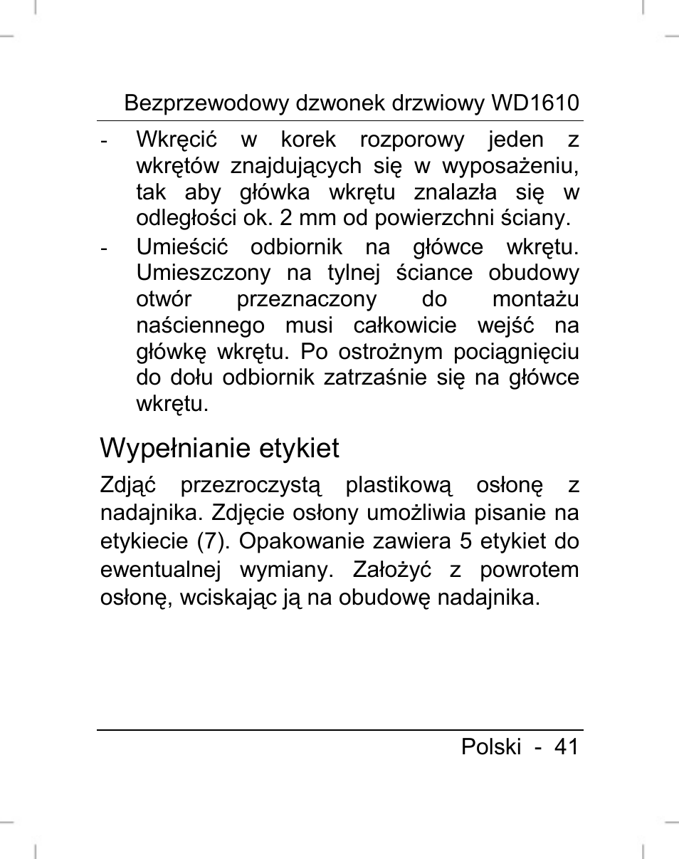 Wypełnianie etykiet | Silvercrest WD1610 User Manual | Page 42 / 170