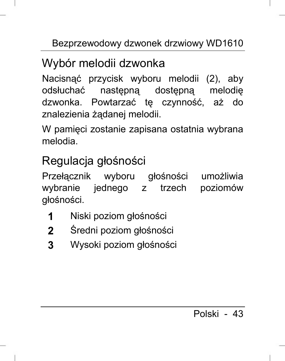 Wybór melodii dzwonka, Regulacja głośności | Silvercrest WD1610 User Manual | Page 44 / 170